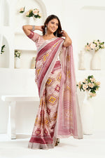 Thumbnail for Vastranavya White Maroon Digital Printed Linen Ready To Wear Designer Saree with Unstitched Blouse - Distacart