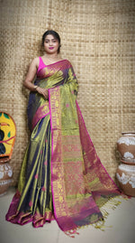 Thumbnail for Exclusive Collection Golden Olive Beautiful Tissue Benarasi Saree