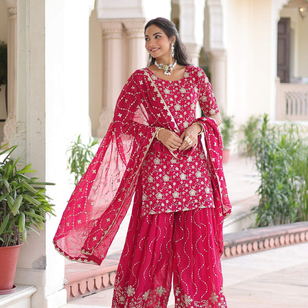 Joban Fashion Pink Readymade Kurta Set With Sequence embroidery Work