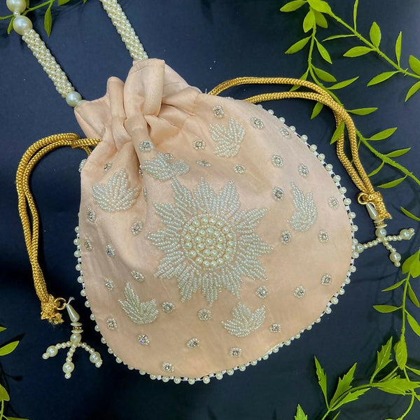 Joban Fashion Pearl Hand Work Potli Bag - Peach
