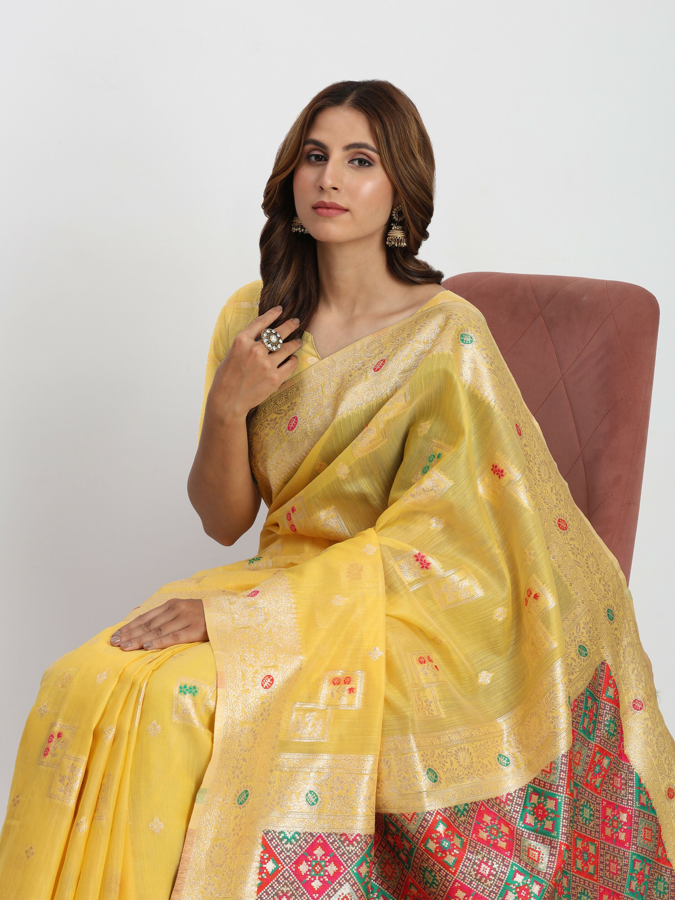 Astita Linen Cotton Yellow Saree