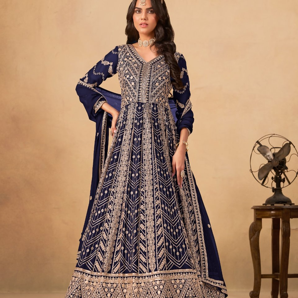 Anaita Navy Blue Faux Georgette Stitched Anarkali Suit with Heavy Embroidery Work - Distacart
