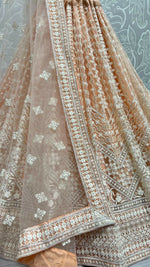 Thumbnail for Jyoti Fashion Women's Peach Net Patterned Thread Embroidered with Sequins Wedding Lehenga Choli - Distacart