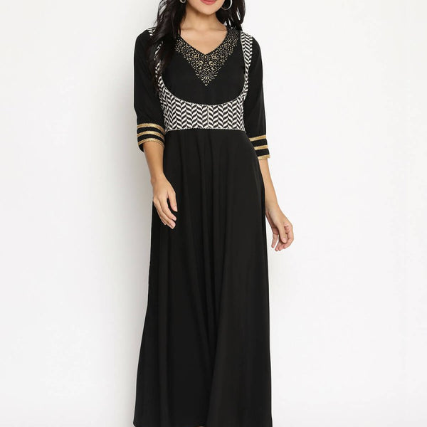 Ahalyaa Women's Black Crepe Printed Kurta - Distacart