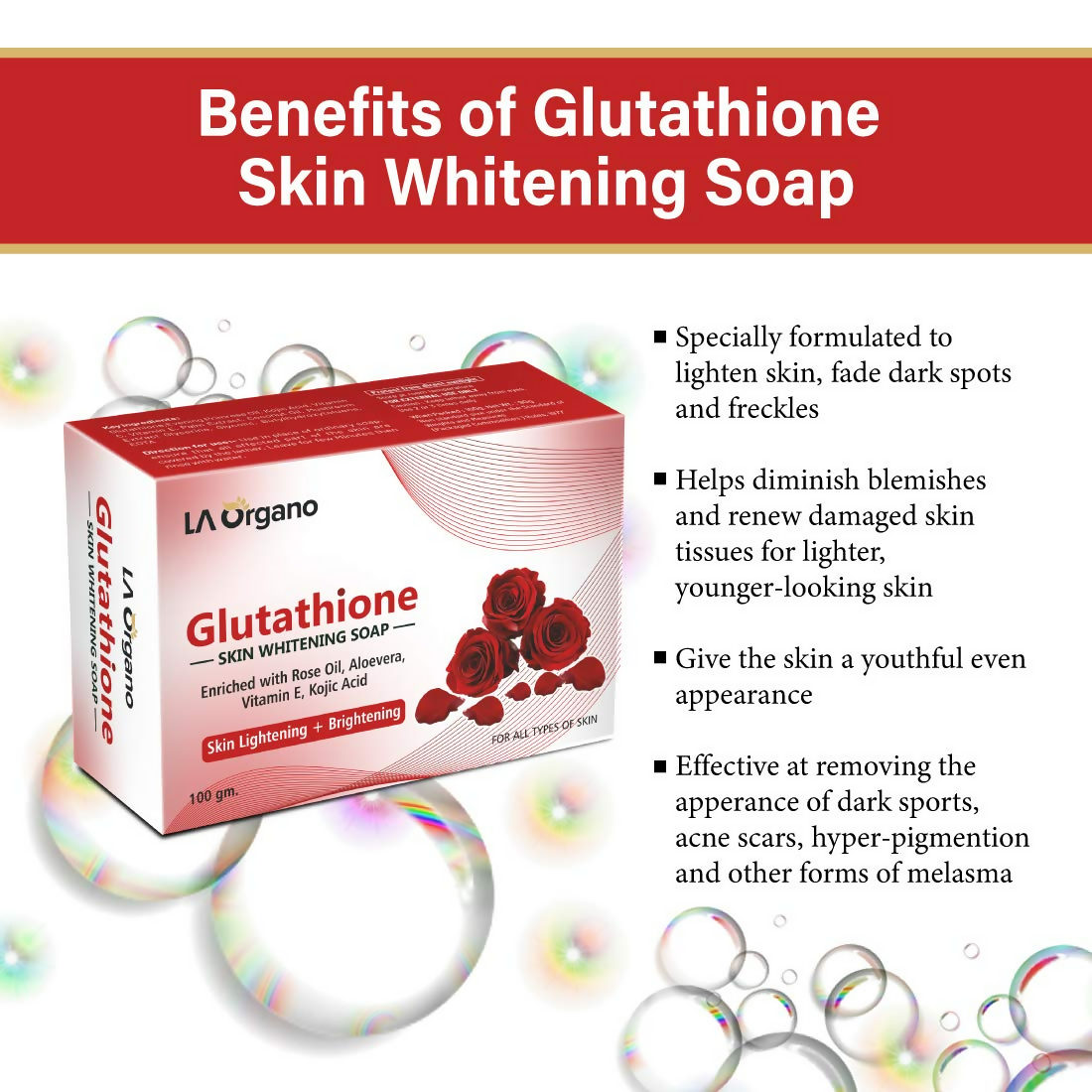 LA Organo Glutathione Rose Skin Lightening & Brightening Soap - Distacart