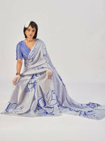 Thumbnail for Vastranavya Sea Blue Satin Silk Elegant Printed Saree with Unstitched Blouse - Distacart
