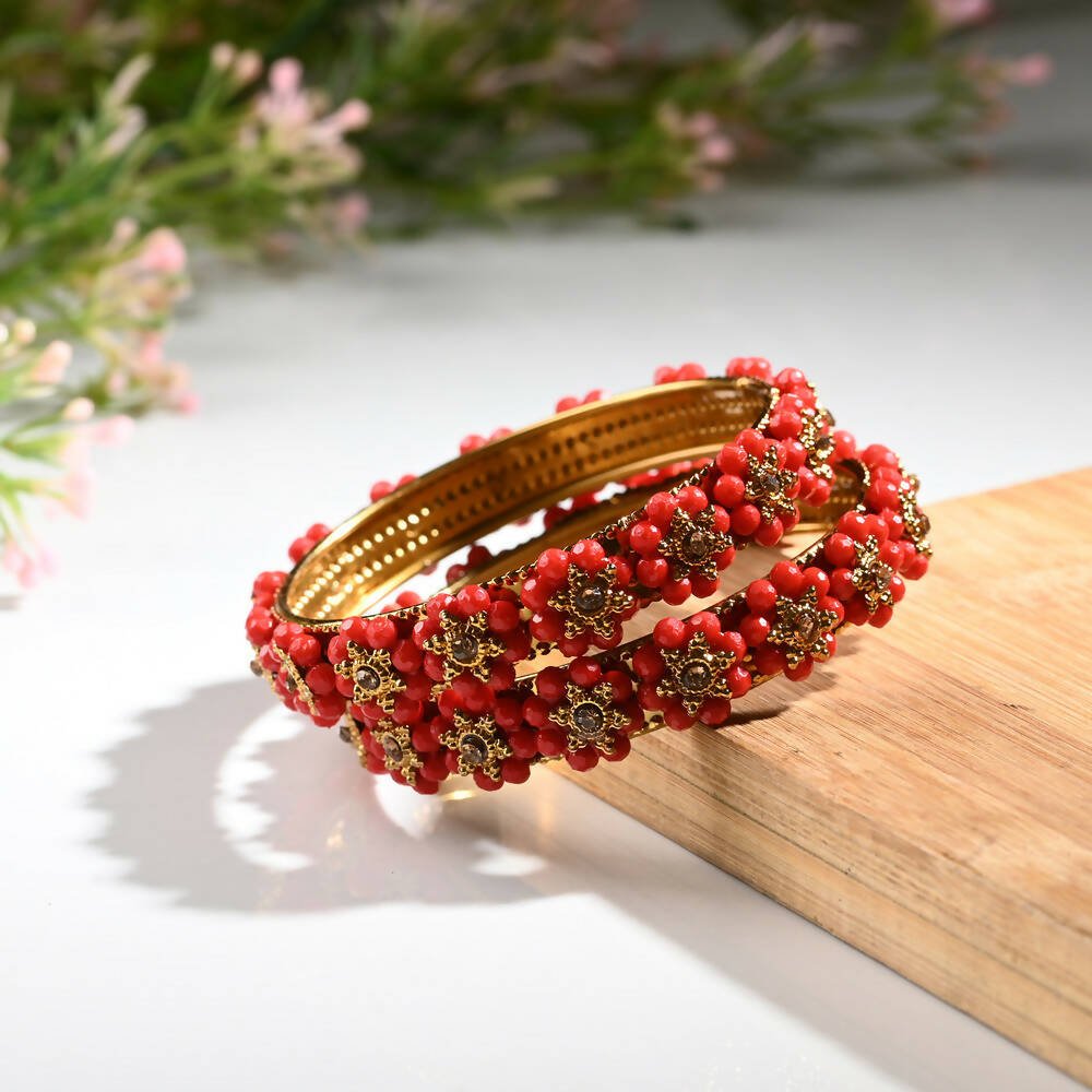 Afast Designer Fancy Party Bangle/ Kada Set, Red, Metal, Pack Of 2 - Distacart