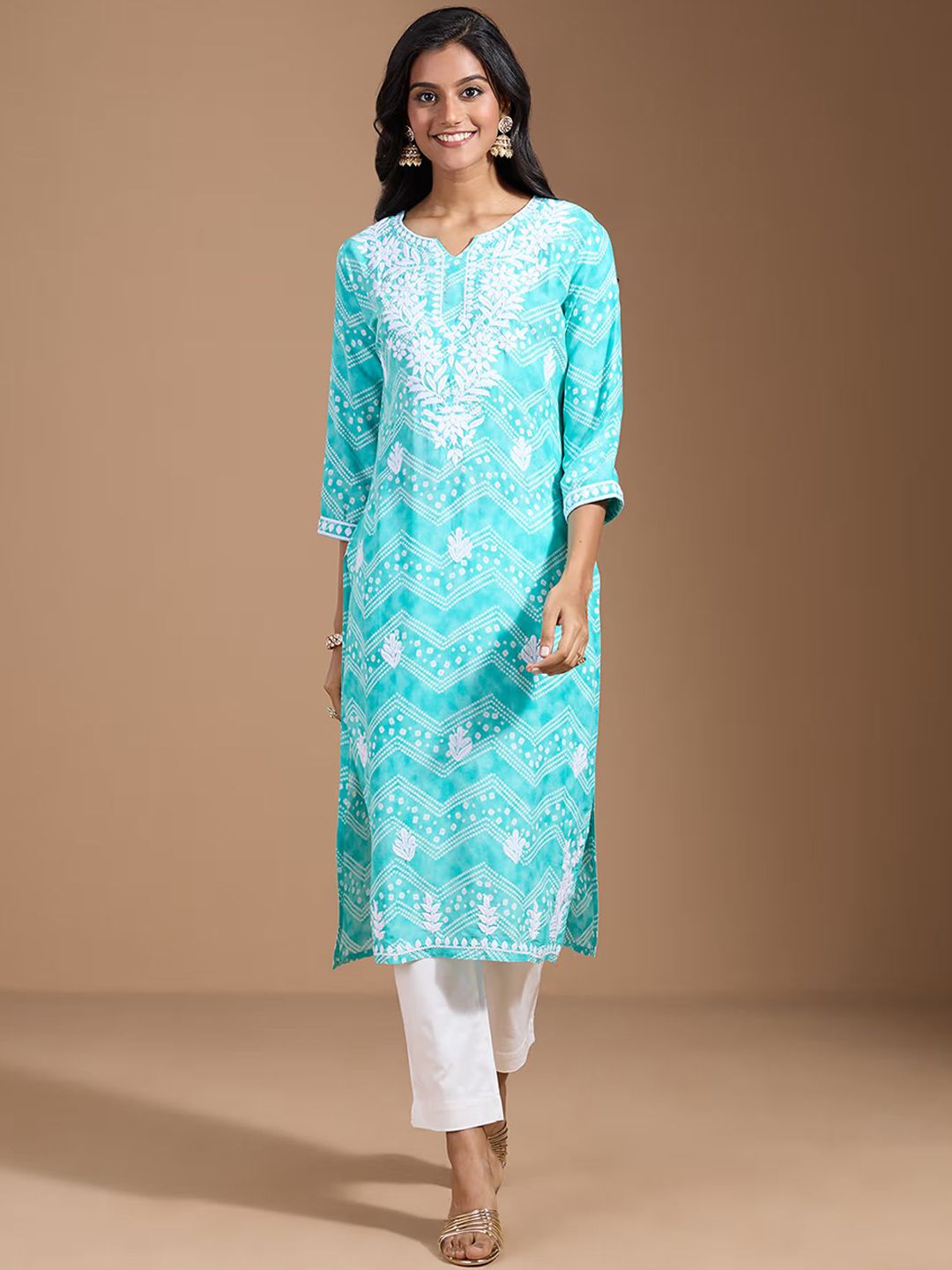 Ode by House of Pataudi Women Ethnic Motifs Embroidered Chikankari Kurta - Distacart
