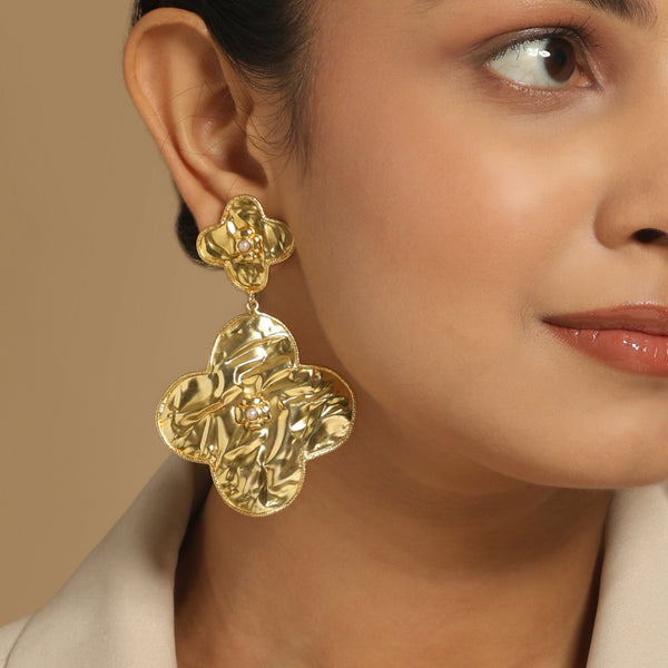 Nuyug 18k Gold-Plated Contemporary Molten Metallic Finish Floral Drop Dangler Earrings - Distacart