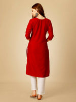 Thumbnail for Jyoti Fashion Women's Red Cotton Blend Embroidered Kurta Pant Set - Distacart