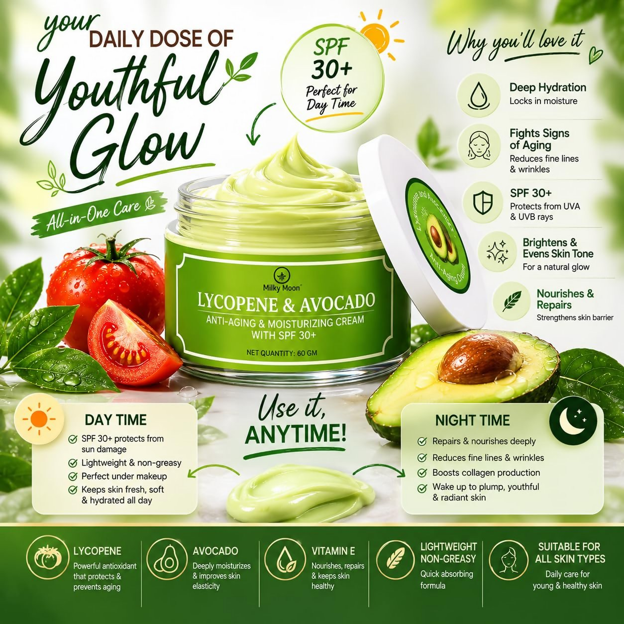 Milky Moon Lycopene & Avocado Anti-Aging & Moisturizing Cream with SPF 30 - Dista