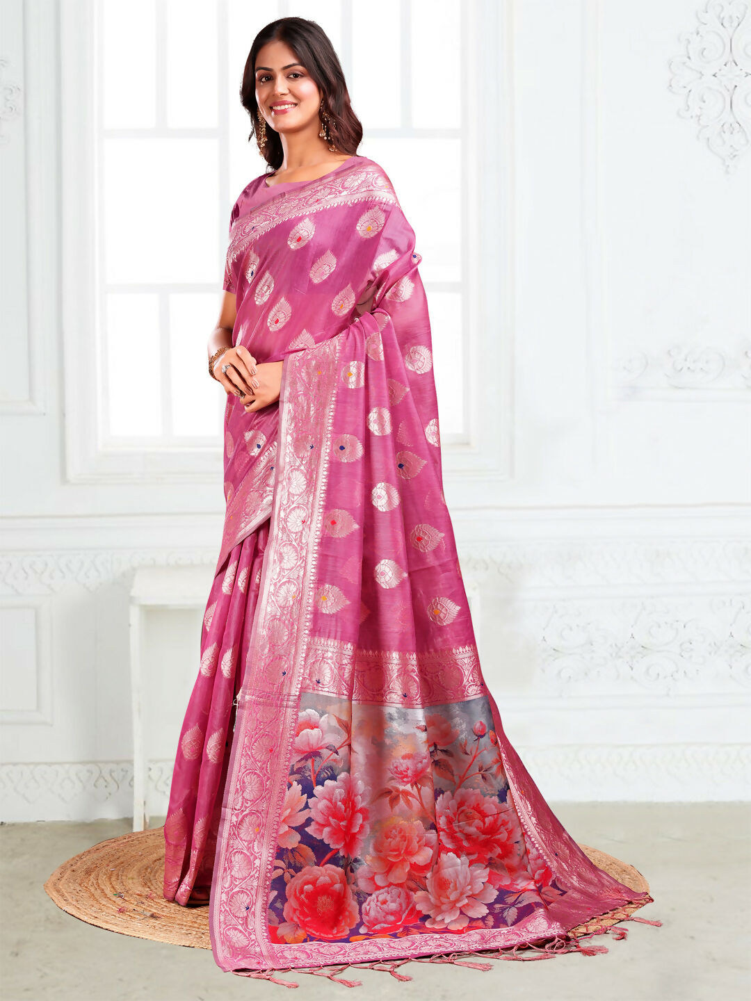 Astita Linen Cotton Pink Saree