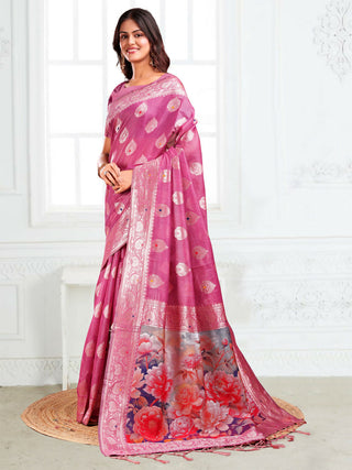 Astita Linen Cotton Pink Saree