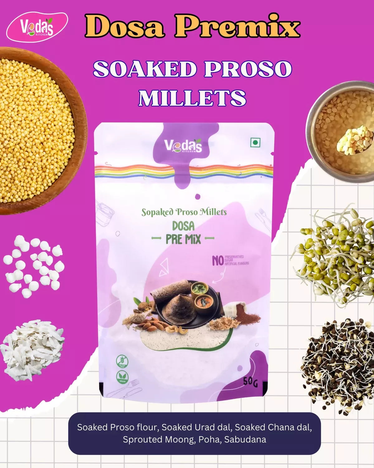 Vedas Kitchen Soaked Proso Millets Dosa Premix - Dista