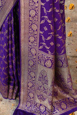 Thumbnail for Joban Fashion Purple Crepe Chiffon Pure Handloom Banarasi Silk Saree
