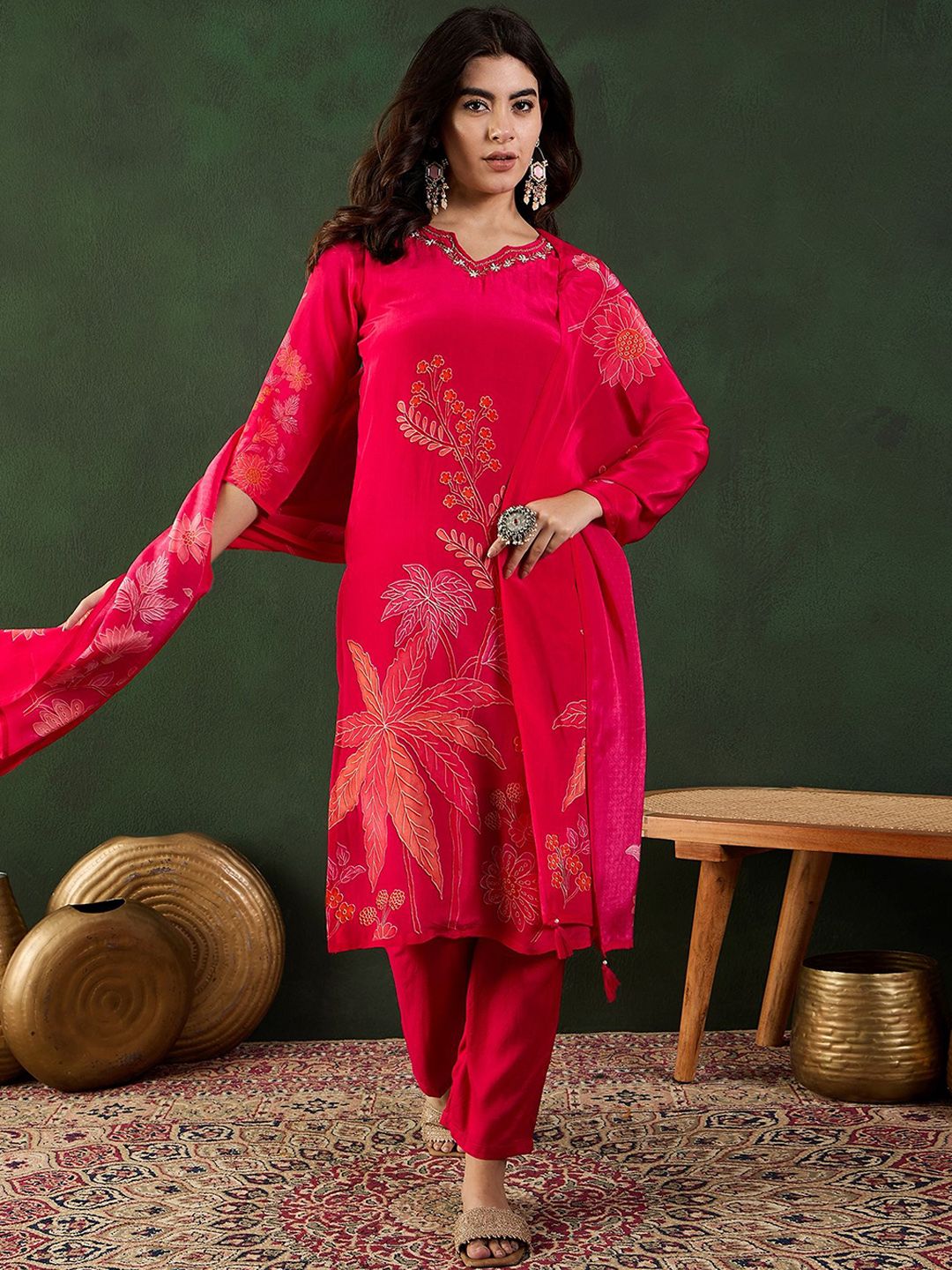 Sangria Floral Printed Kurta Set With Dupatta - Distacart