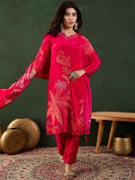Thumbnail for Sangria Floral Printed Kurta Set With Dupatta