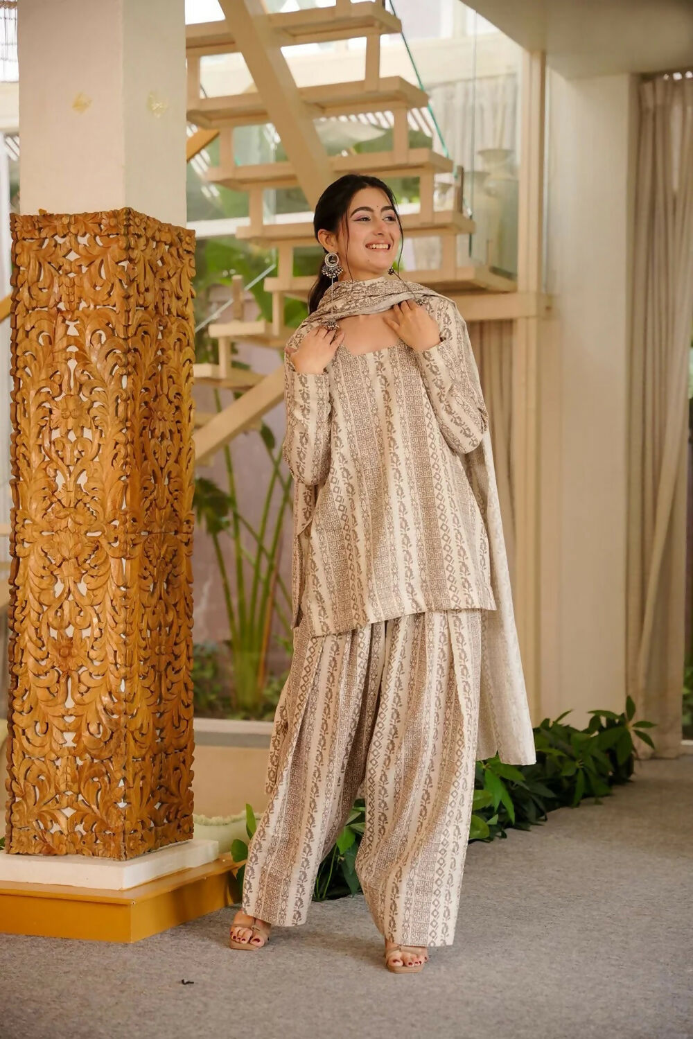 Aayaa Designer Cotton Silk Farshi Salwar Set - Off White - Dista