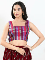 Thumbnail for Joban Fashion Wine Multi Brocade Padded Blouse With Square Neck Sleeveless