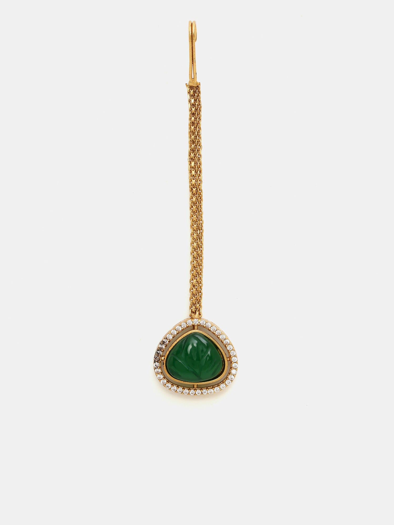 Ruby Raang Gold Polished Green Stone Kundan Maang Tikka