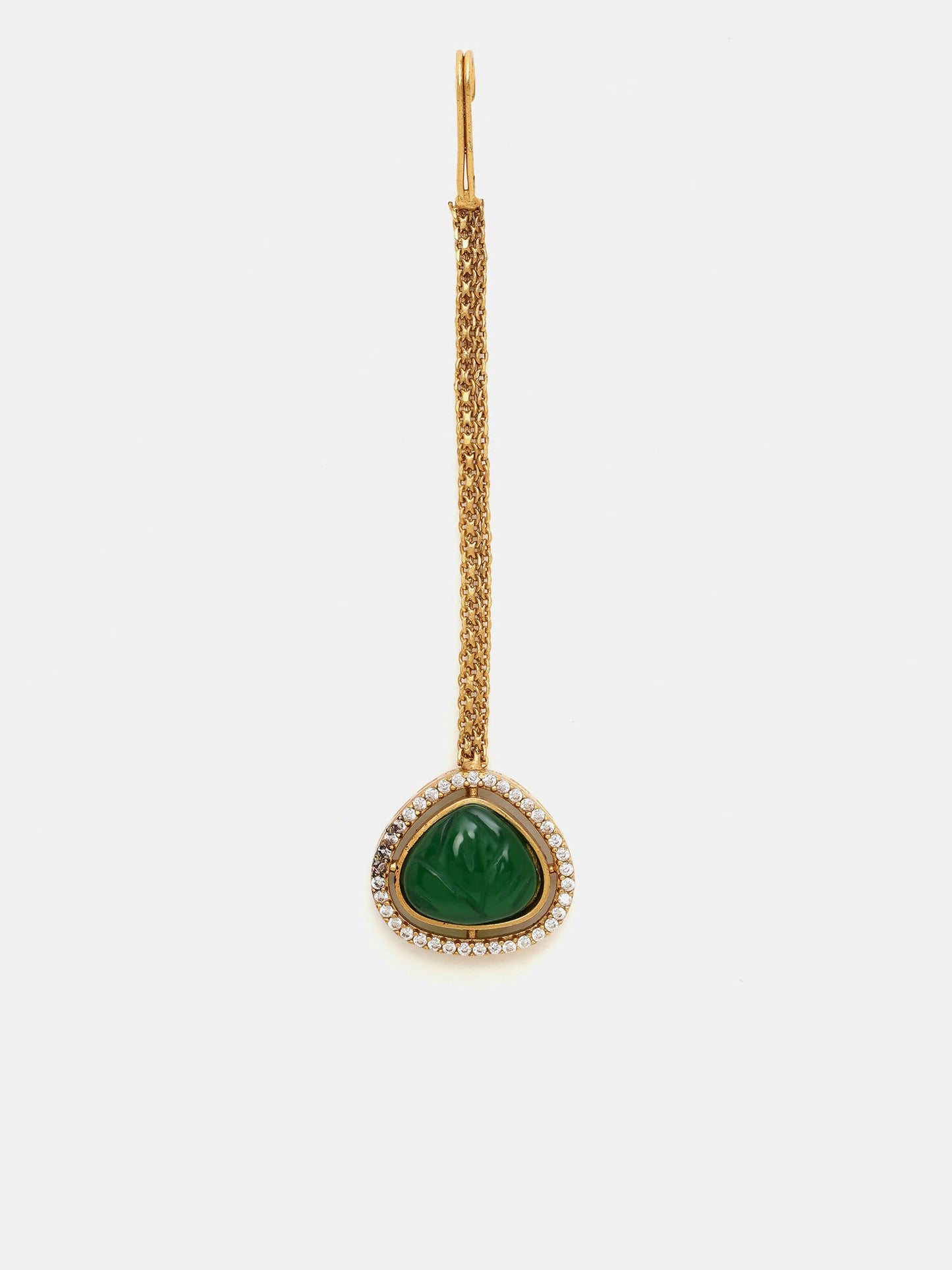Ruby Raang Gold Polished Green Stone Kundan Maang Tikka - Distacart