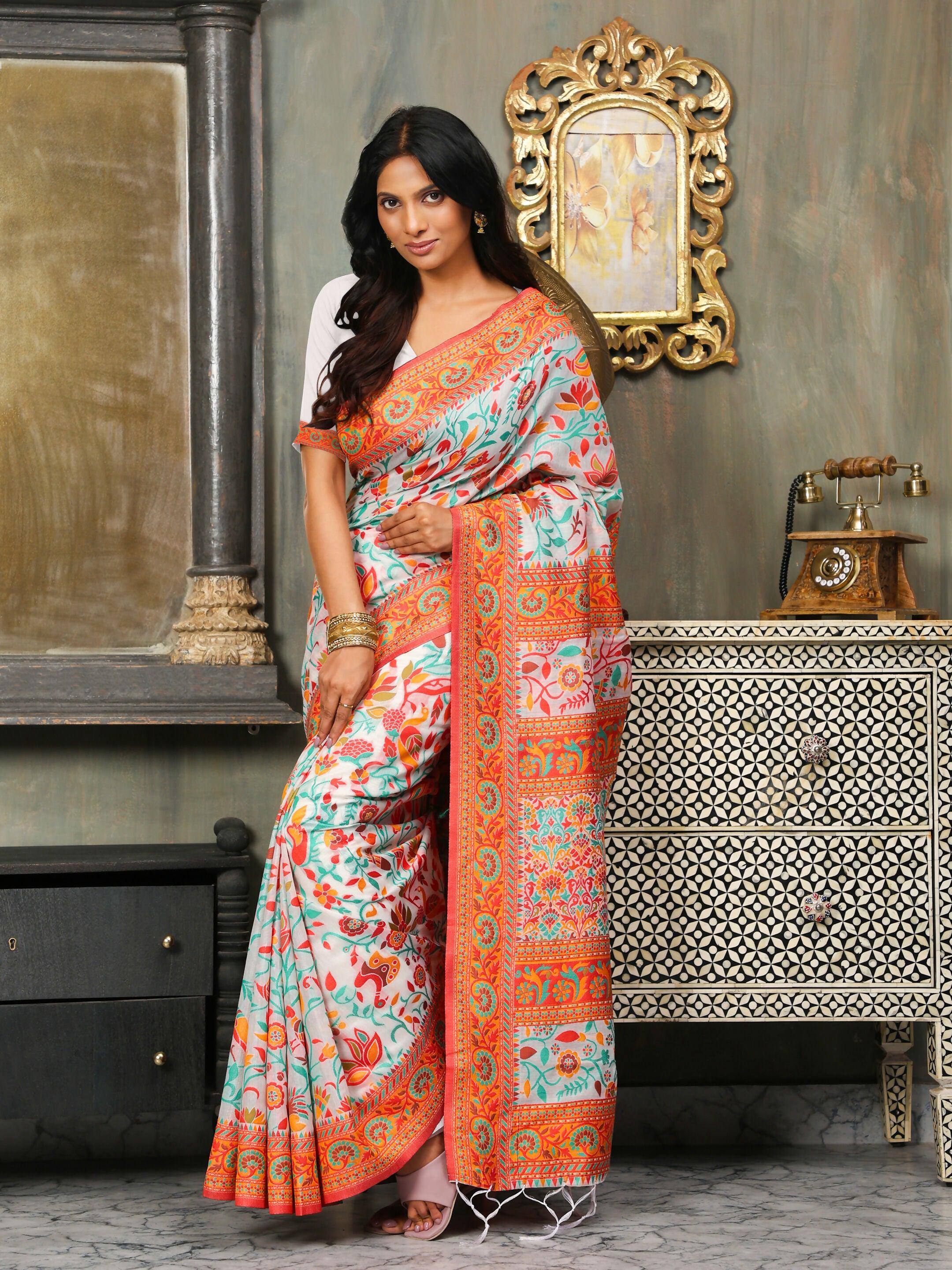 Astita Linen Cotton(Woven Work) Multicolour Saree