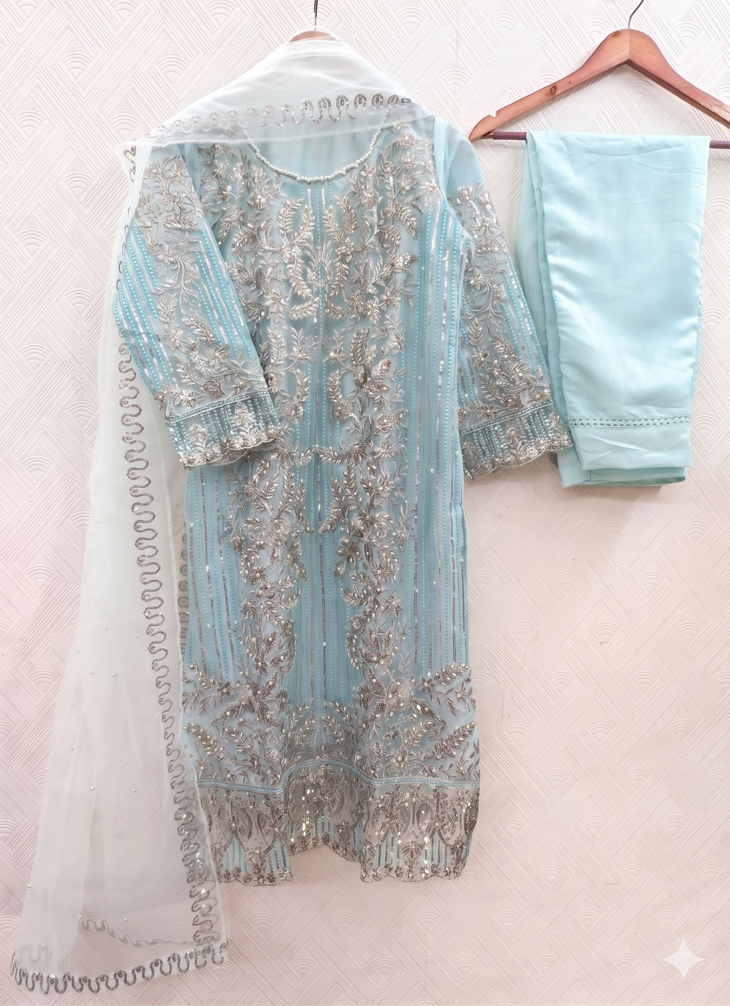 Teeya Creation Womens New Soft Net With Heavy Embroiedery With Sequence Work Kurta Set - Dista