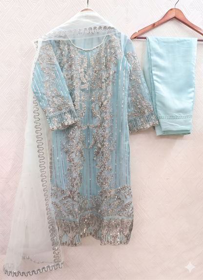 Teeya Creation Womens New Soft Net With Heavy Embroiedery With Sequence Work Kurta Set - Dista