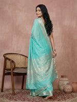 Thumbnail for Shree Shyam Fashion Turquoise Cotton Saree - Distacart