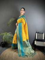Thumbnail for Joban Fashion Yellow Banarasi Soft Silk Woven Saree