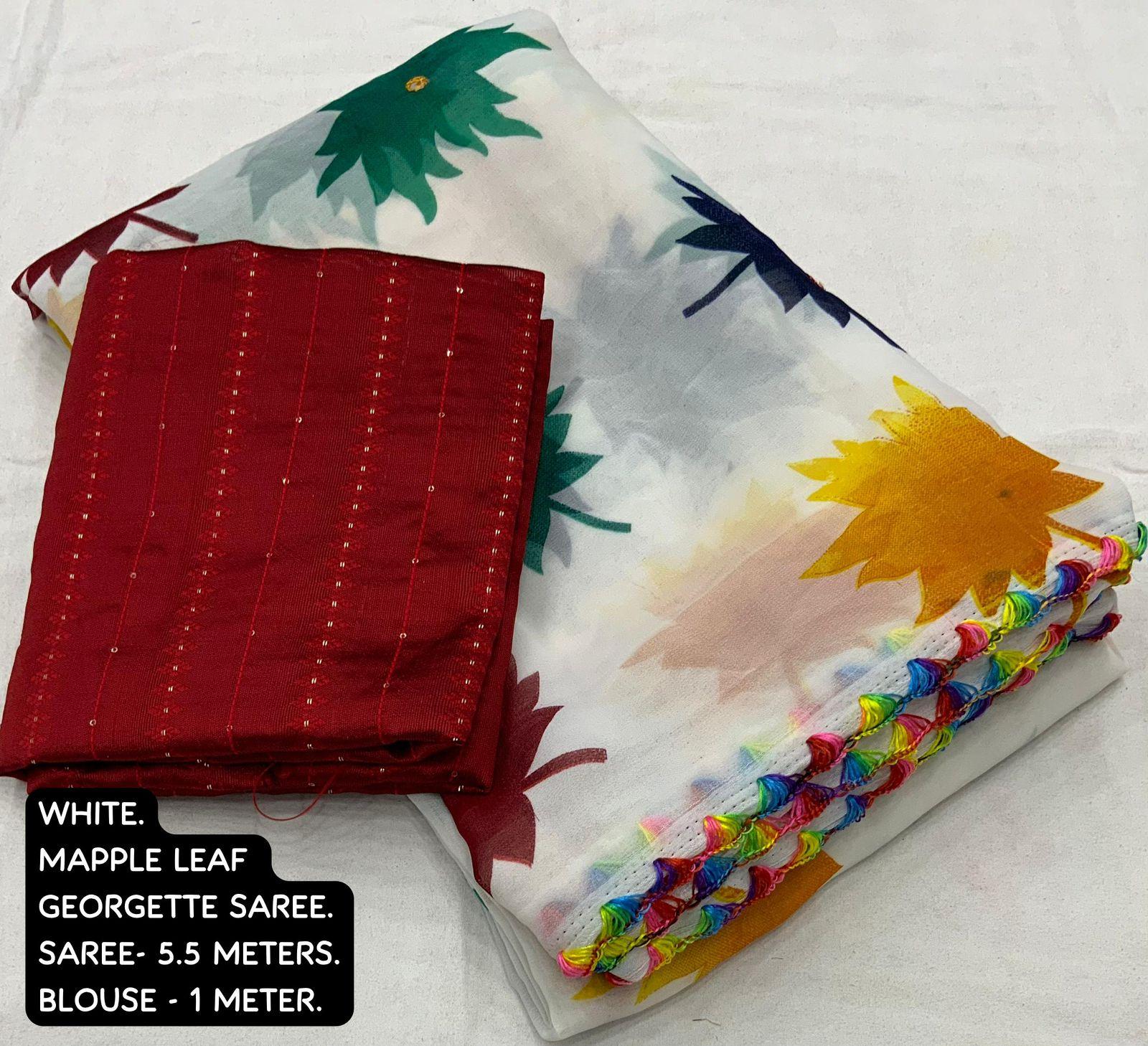 White Poly Georgette Ethnic Motifs Saree with Unstitched Blouse - Hiral Fashion - Distacart