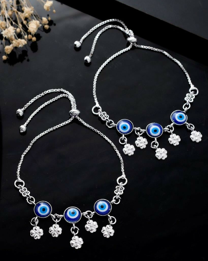 VOJ Set Of 2 Silver Plated Evil Eye Handcrafted Anklets - Distacart