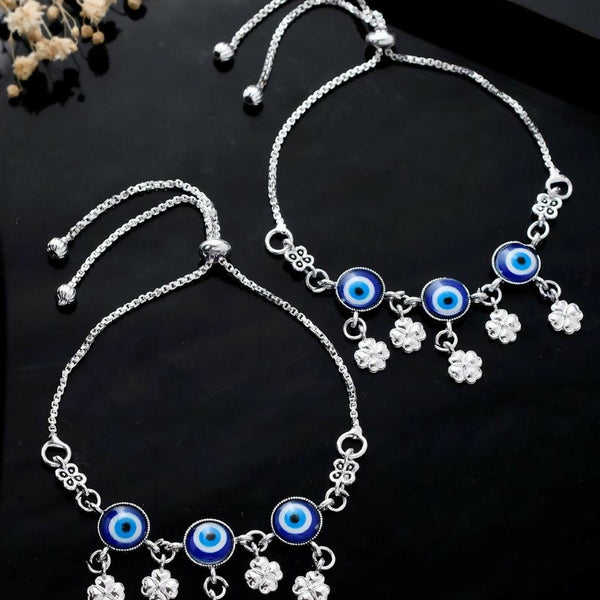 VOJ Set Of 2 Silver Plated Evil Eye Handcrafted Anklets - Distacart