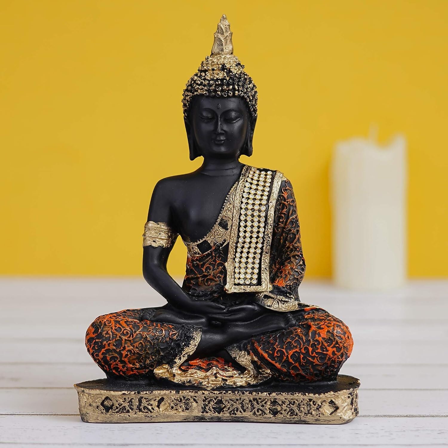 eCraftIndia Golden, Orange, and Black Polyresin Meditating Lord Buddha Statue - Distacart