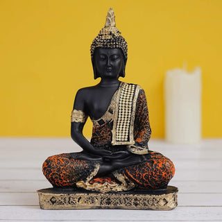 eCraftIndia Golden, Orange, and Black Polyresin Meditating Lord Buddha Statue - Distacart