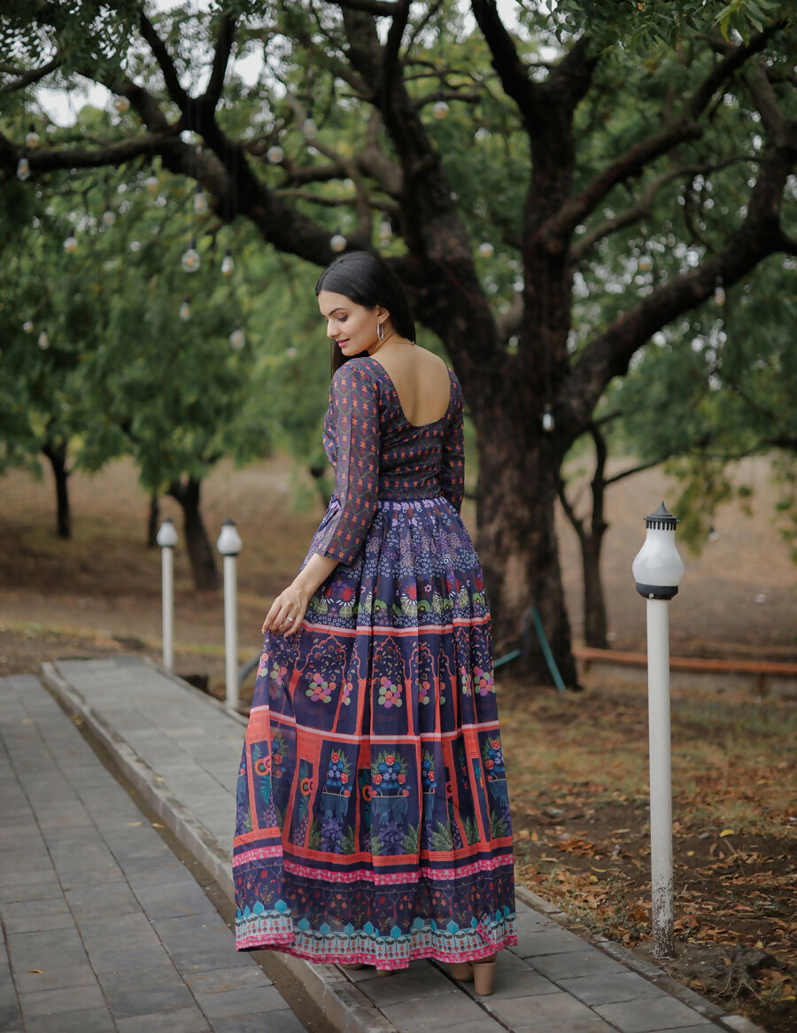 Aayaa Pure Chanderi Gown With Heavy Digital Print - Multi Color - Distacart