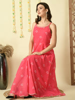 Thumbnail for Myshka Women's Pink Printed Georgette Party Dress - Distacart