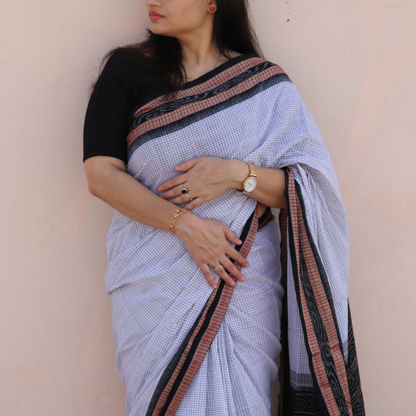 White Sambalpuri Cotton Saree 1