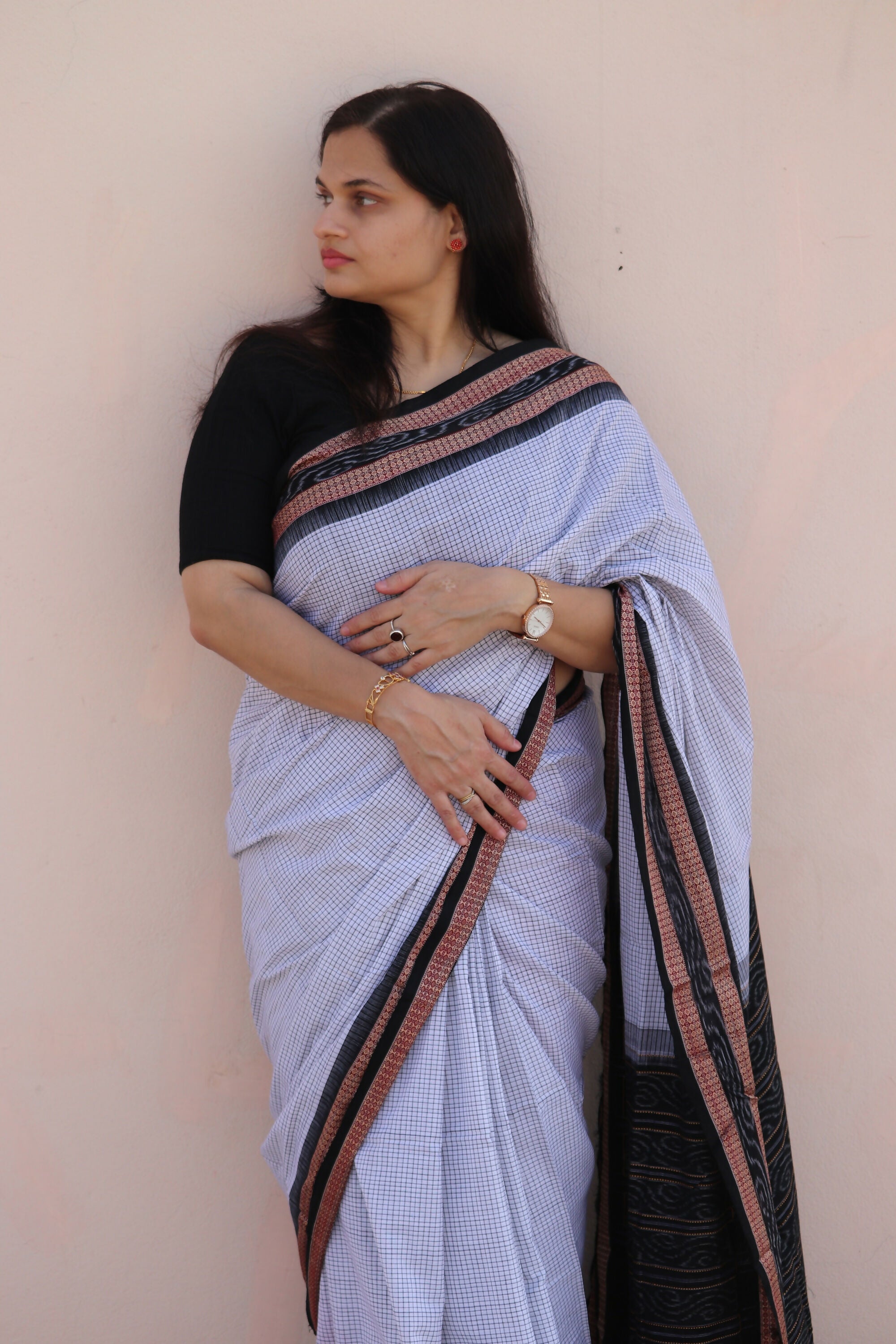White Sambalpuri Cotton Saree 1