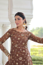 Thumbnail for Joban Fashion Coffee Readymade Kurta Set With Sequence embroidery Work