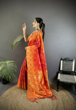 Thumbnail for Joban Fashion Orange Geometric Pattern Soft Silk Patola Saree - Distacart