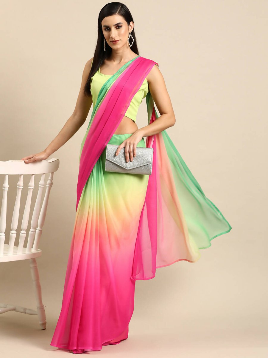 Ahalyaa Women's Traditional Semi Stitch Saree - Pink - Distacart