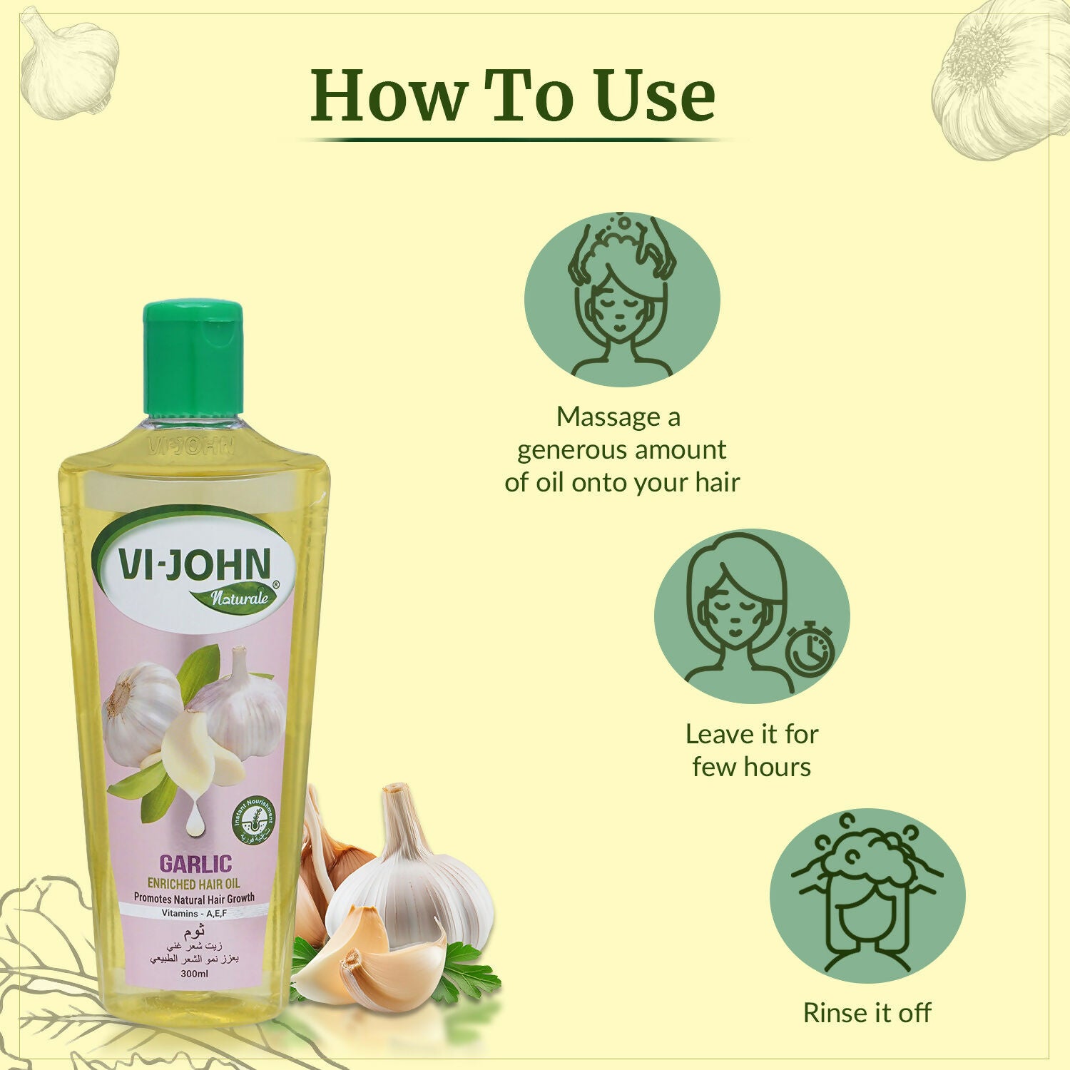 VI-JOHN Naturale Garlic Enriched Hair Oil Promotes Natural Hair Growth With Vitamin A.E & F
