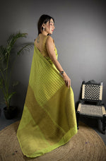 Thumbnail for Joban Fashion Light Green Banarasi Soft Lichi Silk Checks & Woven Saree