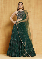 Thumbnail for Jyoti Fashion Bottle Green Sequence Embroidery Georgette Designer Lehenga Choli with Dupatta - Distacart