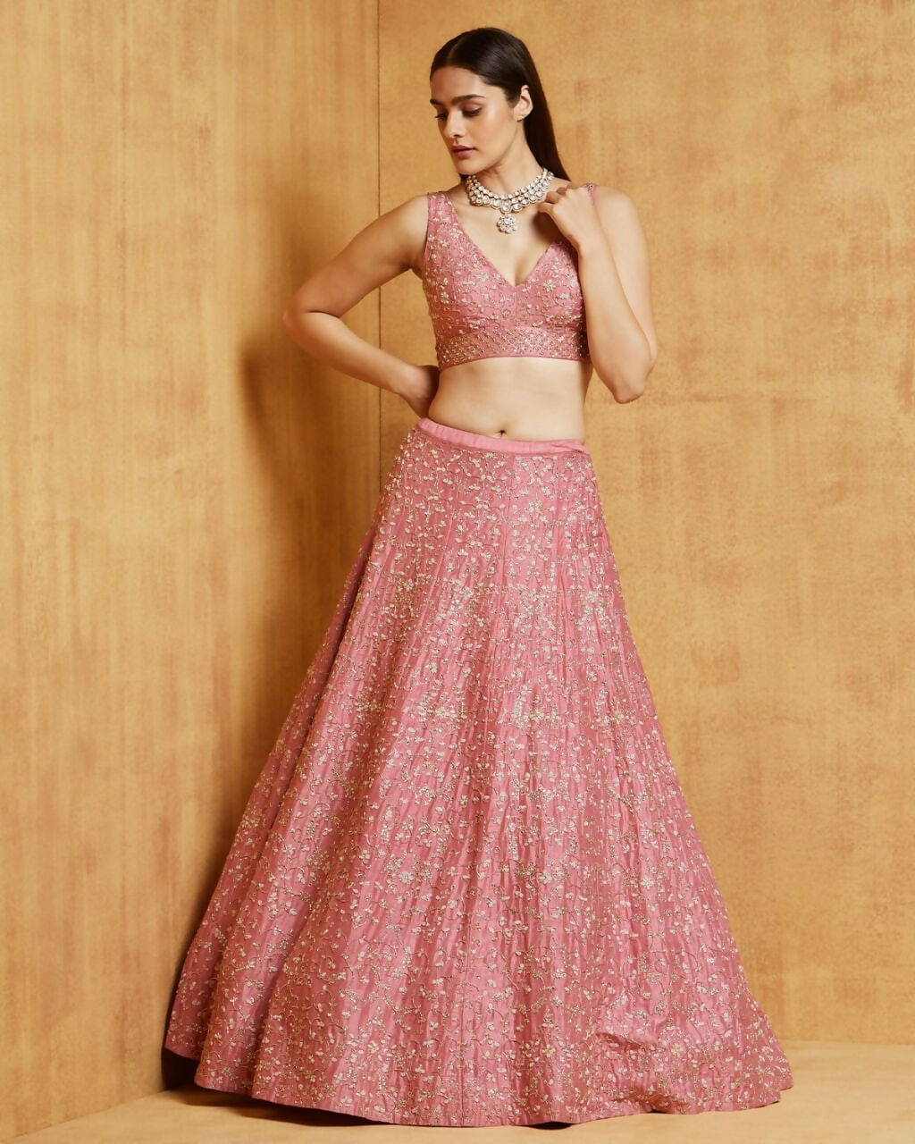 Jyoti Fashion Peach Cording Dori with Zari Thread Sequence Embroidery Malai Satin Silk Lehenga Choli with Dupatta - Distacart