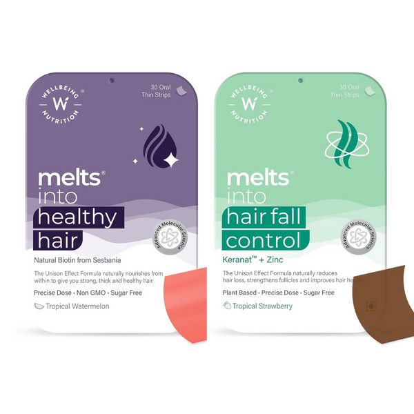 Wellbeing Nutrition Melts Healthy Hair & Hair Fall Control Strips Combo - Distacart
