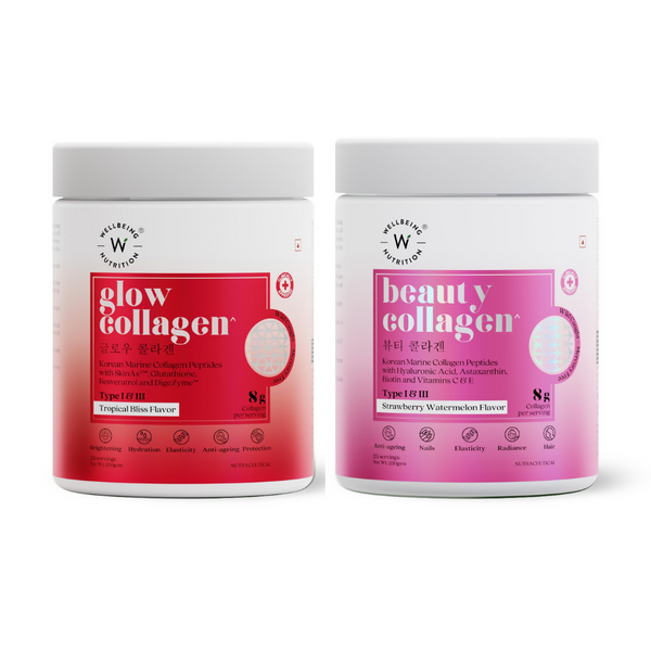 Wellbeing Nutrition Glow Korean Marine & Beauty Collagen Peptides Combo: Tropical Bliss & Strawberry & Watermelon - Distacart