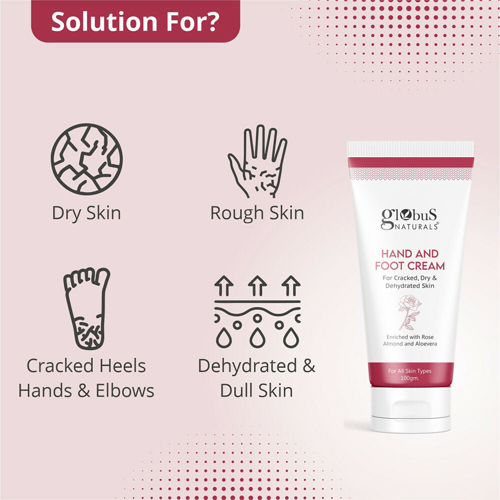 Globus Naturals Nourishing Hand & Foot Cream, Enriched with Rose & Anantmool
