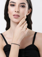 Thumbnail for NVR Women Silver-Toned Black Brass Rhodium-Plated Link Bracelet - Distacart